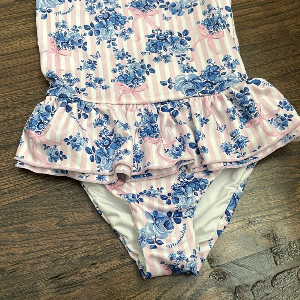 Monnalisa Pink & Blue Floral One-Piece Swimsuit - 36 Months
